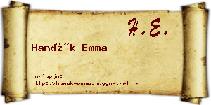 Hanák Emma névjegykártya